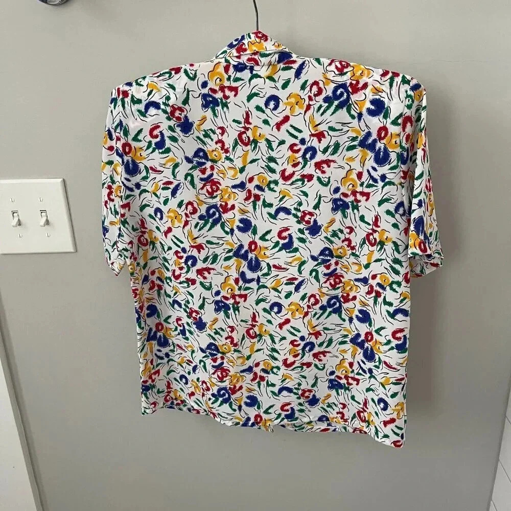Vintage: Petite Impressions 90s Colorful White Floral Button Up - Size 4 - Picture 9 of 16